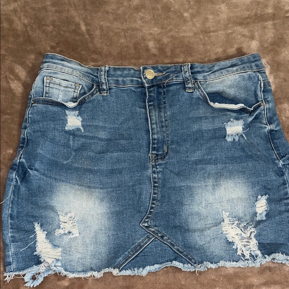 Angel Kiss Blue Distressed Mini Skirt